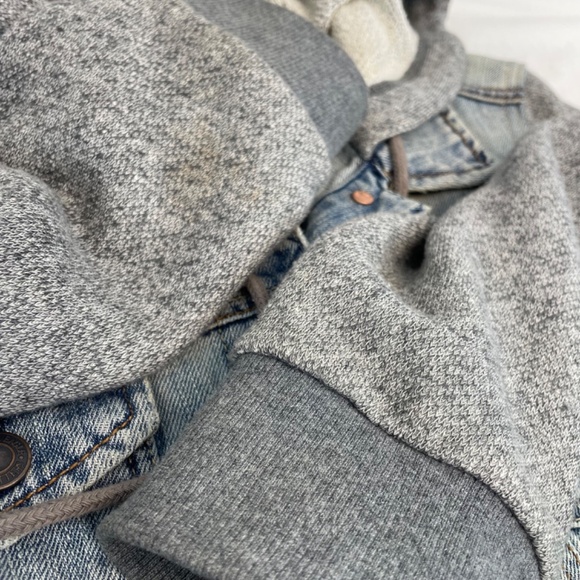 American Eagle Jean Sweater Jacket Hood Gray Women’s Size Medium - Picture 5 of 12